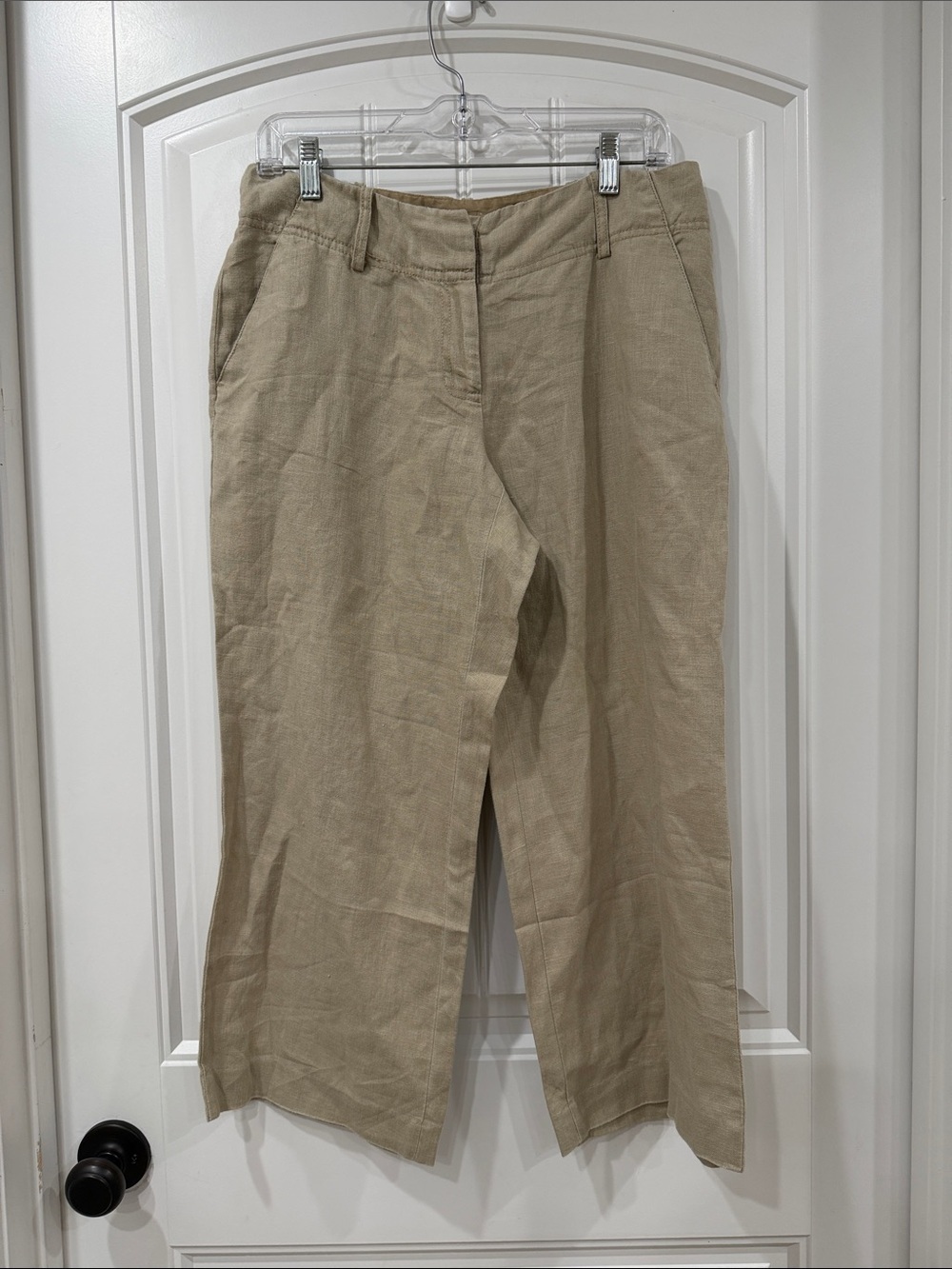 EUC Michael Kors Tan Linen-Blend Cropped Wide Leg Pants